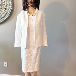 2PC KASPER CREAM EMPIRE WAIST EMBROIDERED SHIFT DRESS - SZ 12P